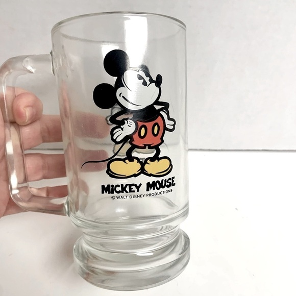 C🌺 VINTAGE DISNEY 80’s MICKEY MOUSE DRINKING CLEAR GLASS BEER PINT CUP MUG EUC - Picture 2 of 12